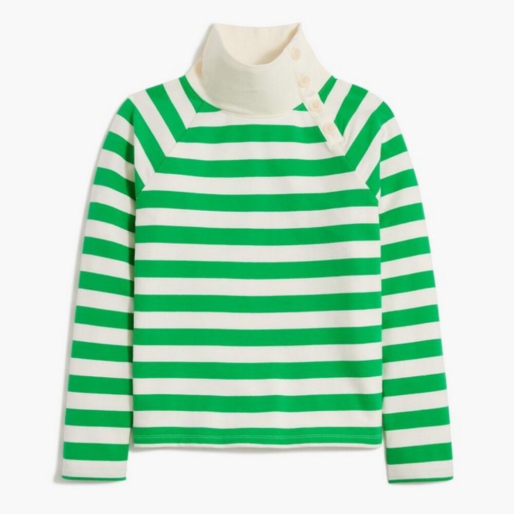 J. Crew Striped wide button-collar pullover sweatshirt in lightweight terry L